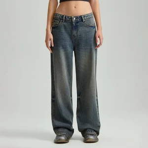 Granatowe jeansy wide leg mid waist House