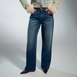 Granatowe jeansy wide leg z wysokim stanem House