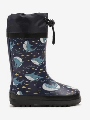 Granatowe Kalosze z Rekinami i Ściąganą Cholewką Iffolissea bellamila