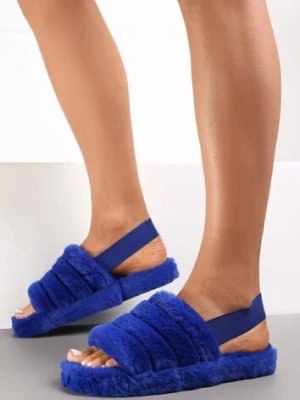 Granatowe Kapcie Pikowane z Pluszowego Futerka Zaliyne