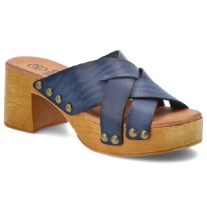 Granatowe Klapki Hee Eleganckie Obuwie Damskie