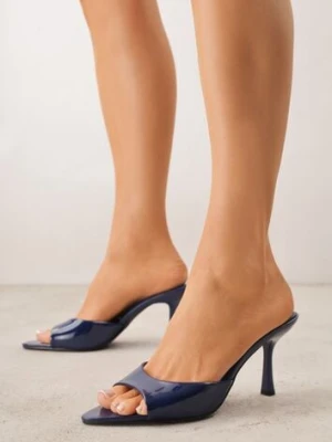 Granatowe Klapki Peep Toe na Szpilce ze Szpiczastym Noskiem Arinatia mulanka