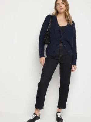 Granatowe Klasyczne Jeansy o Kroju Mom Fit Amartia milas91