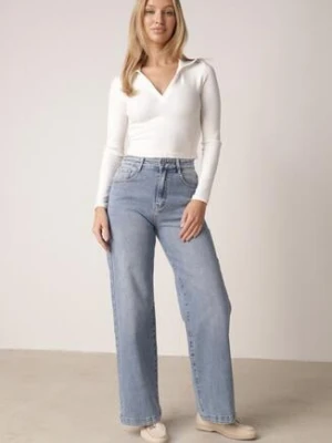 Granatowe Klasyczne Jeansy z Bawełną o Szerokim Kroju z Wysokim Stanem Collenneg