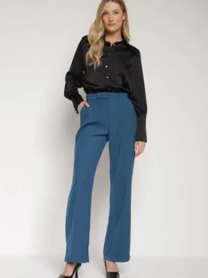 Granatowe Klasyczne Spodnie z Kieszeniami i Prostą Nogawką Trisonore retro & icone