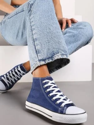 Granatowe Klasyczne Trampki za Kostkę ze Sznurowaniem Hulagia