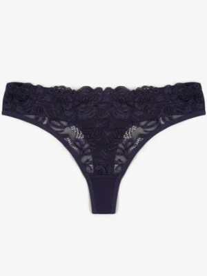 Granatowe Koronkowe Majtki Stringi z Bawełny Venalora