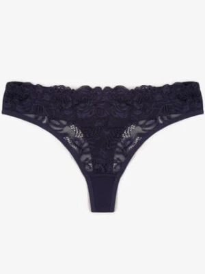 Granatowe Koronkowe Majtki Stringi z Bawełny Venalora