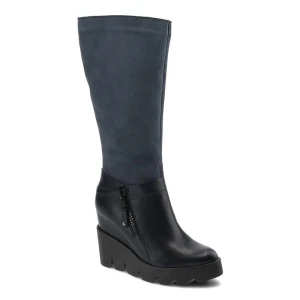 Zdjęcie produktu Granatowe Kozaki Simen Damskie Buty Na Koturnie