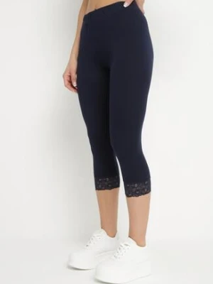 Granatowe Legginsy Bawełniane z Elastyczną Gumką i Koronką na Nogawkach Efrine glo-story