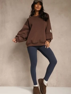Granatowe Legginsy High Waist z Szeroką Gumką w Talii Aithala