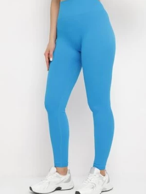 Niebieskie Legginsy Push-Up z Prążkowanej Dzianiny Thistleta