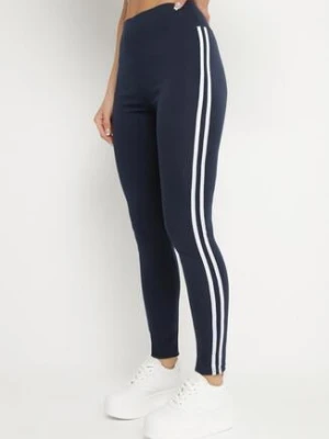 Granatowe Legginsy z Ozdobnymi Lampasami Janiaima