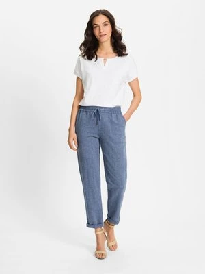 Granatowe lniano-bawełniane spodnie damskie Lisa Straight - Boho Beauty Olsen