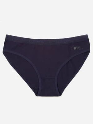 Granatowe Majtki Figi z Bawełną i Ozdobnymi Napisami Phioreia