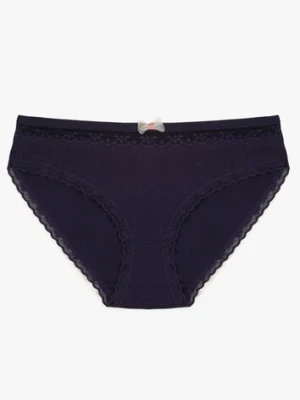 Granatowe Majtki Figi z Bawełny Ozdobione Kokardą i Koronką Zeterie