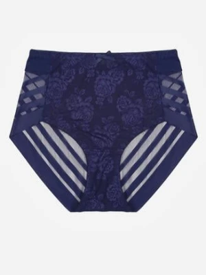 Granatowe Majtki Figi z Wysokim Stanem Zdobione Koronką i Siateczką Helieth