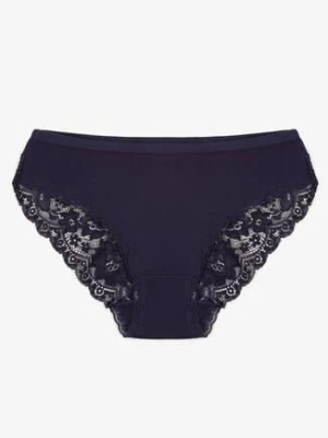 Granatowe Majtki Figi Zdobione Koronką Venissella