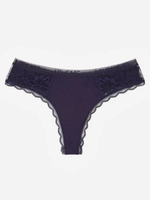 Granatowe Majtki Stringi Ozdobione Koronką z Bawełną Meniliphis