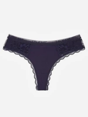 Granatowe Majtki Stringi z Subtelną Koronką z Bawełną Adriedah