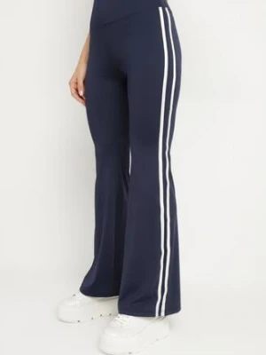 Granatowe Marszczone Legginsy Dzwony z Wysokim Stanem i Lampasami Nakatia yu & me