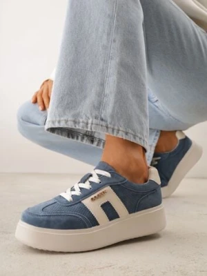 Granatowe Perforowane Sneakersy Chunky ze Skóry Naturalnej na Platformie Silvanatea goodin