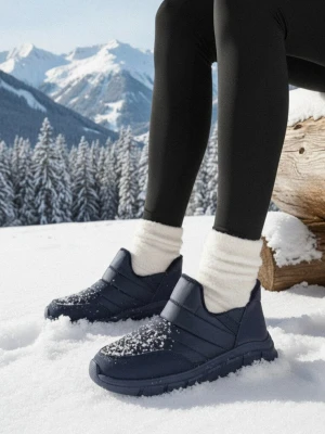 Granatowe Pikowane Sneakersy Śniegowce na Grubej Tłoczonej Platformie Verta Ballada