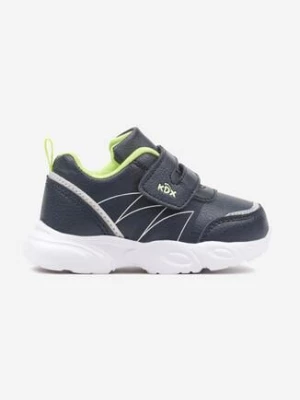 Granatowe Płaskie Buty Sportowe Sneakersy na Rzep z Ozdobnymi Przeszyciami Tinalynne