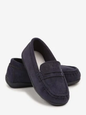 Granatowe Płaskie Półbuty Mokasyny z Ozdobnym Przeszyciem i Skórzaną Wkładką Rirvia