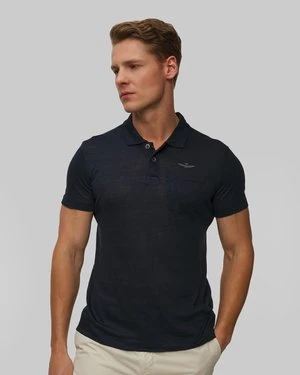 Granatowe Polo Lniane Męskie Aeronautica Militare