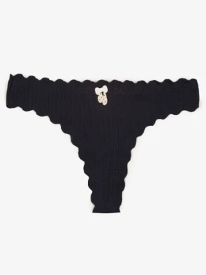 Granatowe Prążkowane Majtki Stringi z Bawełny Ilweda