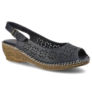 Granatowe Sandały Lanqier Damskie Ażurowe Obuwie