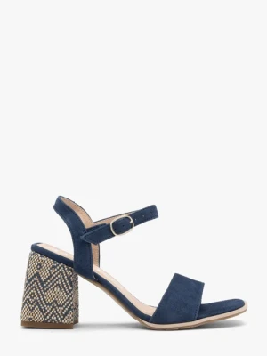 Granatowe sandały na dekoracyjnie obleczonym obcasie Ryłko