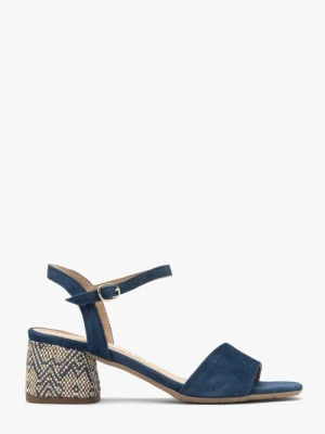 Granatowe sandały na dekoracyjnie obleczonym obcasie Ryłko