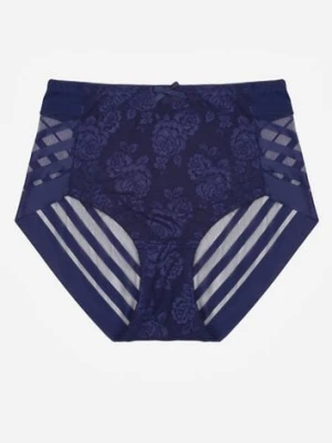 Granatowe Siateczkowe Majtki Figi High Waist z Koronkowymi Zdobieniami Heylih