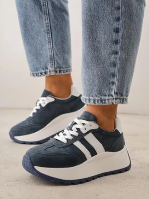 Granatowe Skórzane Sneakersy na Grubej Podeszwie Cezelina goodin