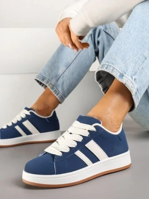 Granatowe Sneakersy na Niskiej Platformie z Naszywkami Flordexia mulanka