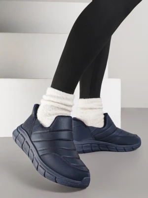Granatowe Sneakersy Śniegowce na Platformie z Tłoczeniem i Pikowaną Cholewką Vermina Ballada