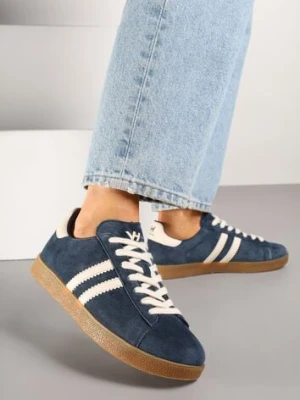 Granatowe Sneakersy Tenisówki Ozdobione Paskami Nilavara