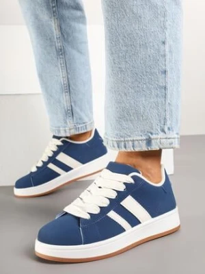 Granatowe Sneakersy z Ozdobnymi Naszywkami z Boku Galdexis mulanka