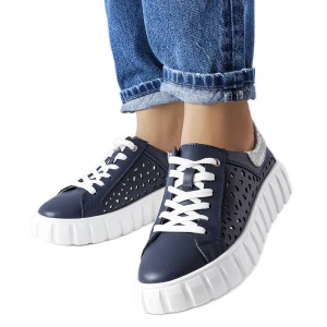 Granatowe sneakersy ze wstawkami Patch niebieskie Inna marka