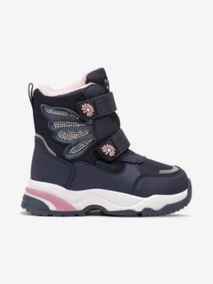 Granatowe Śniegowce za Kostkę na Rzepy z Kwiatkami i Cyrkoniami Minia