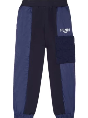 Granatowe Spodnie Cargo z Haftowanym Logo Fendi