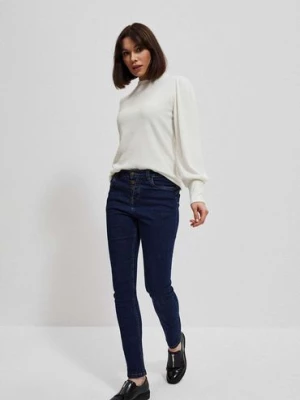 Granatowe spodnie damskie jeansowe rurki Moodo