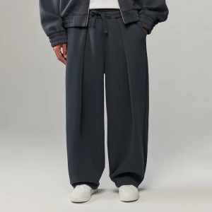 Granatowe spodnie dresowe barrel fit z grubej dzianiny House