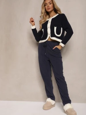 Granatowe Spodnie Dresowe z Gumką w Pasie Imith defox