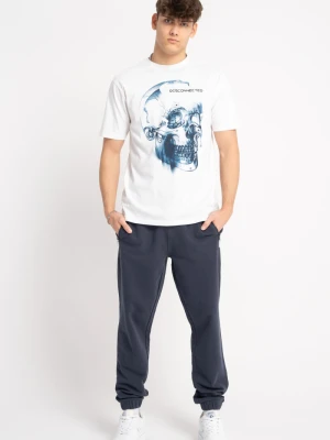 Granatowe spodnie dresowe z minimalistycznym nadrukiem Reporter