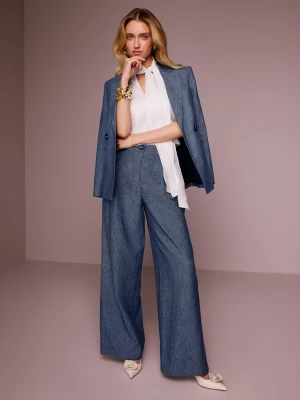 Granatowe spodnie garniturowe z lnu i bawełny TARANKO