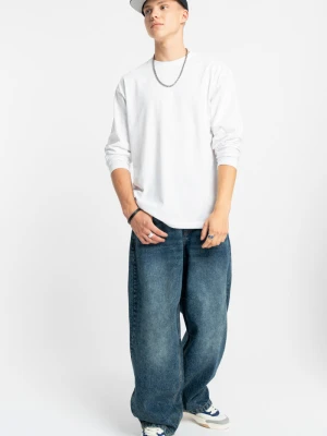 Granatowe spodnie jeansowe o kroju BAGGY z haftem na kieszeni Reporter