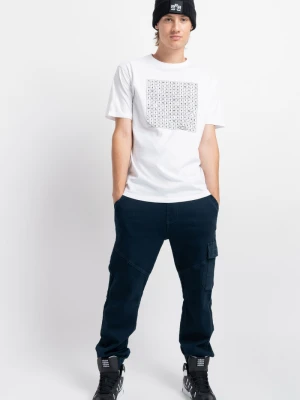 Granatowe spodnie jeansowe typu joggery z modnymi cięciami Reporter